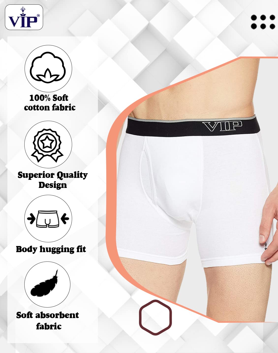 VIP Men's Regal Collection 100% Cotton 1x1 Rib Trunk Pack of 1 (1300_White_Assorted)