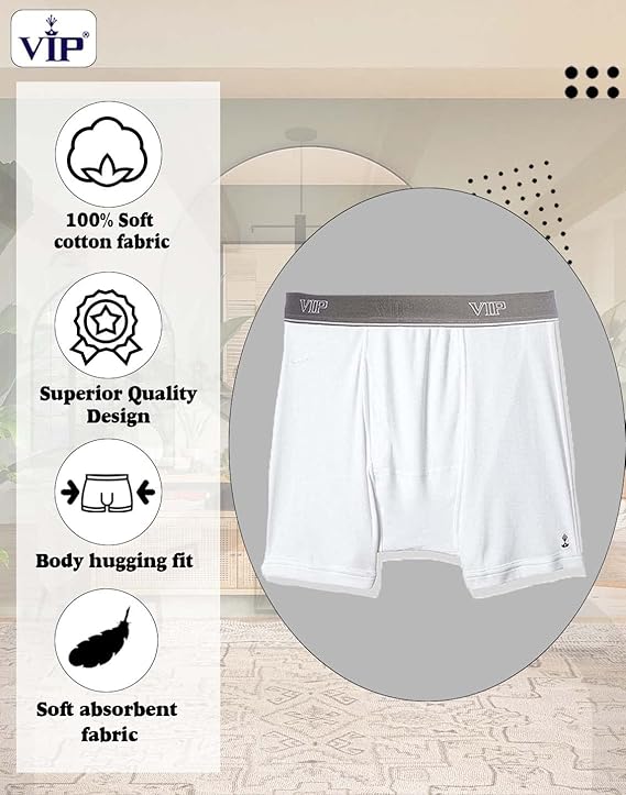 VIP Men's Regal Collection 100% Cotton 1x1 Rib Trunk Pack of 1 (1301_White_Assorted)
