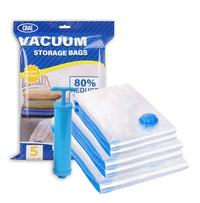 Crae Vacuum Storage Bags for Travel,Space Saver Compression Storage Bags for Packing | Airtight Reusable Ziplock with Hand Pump |(2 PIECE 50X70,2 PIECE 60X80,1 PIECE 80X100,1 HAND PUMP) 5 Piece Set