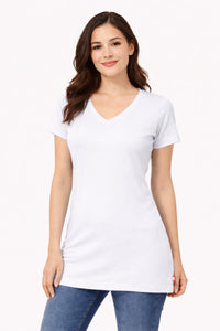 Bumchums Women's Cotton Stretch Regular Fit V Neck Half Sleeve T-Shirt | Women t Shirts for Formal, Casual, Office, Date, Outing, Party Tops
