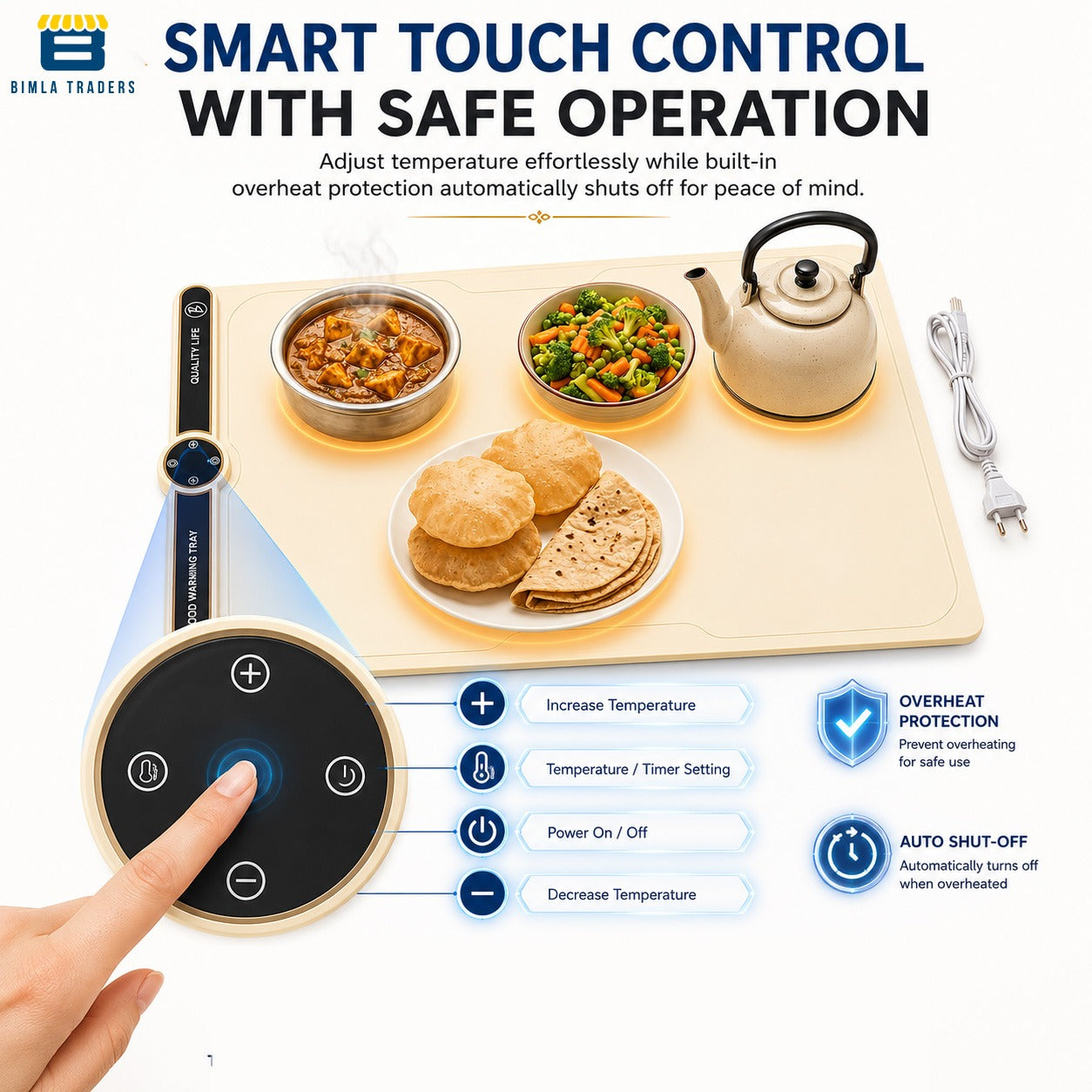 Bimla Traders Electric Silicone Food Warming Tray 250W | Portable Rollable Heating Mat | Smart Touch Temperature | Auto Safety Shut-Off