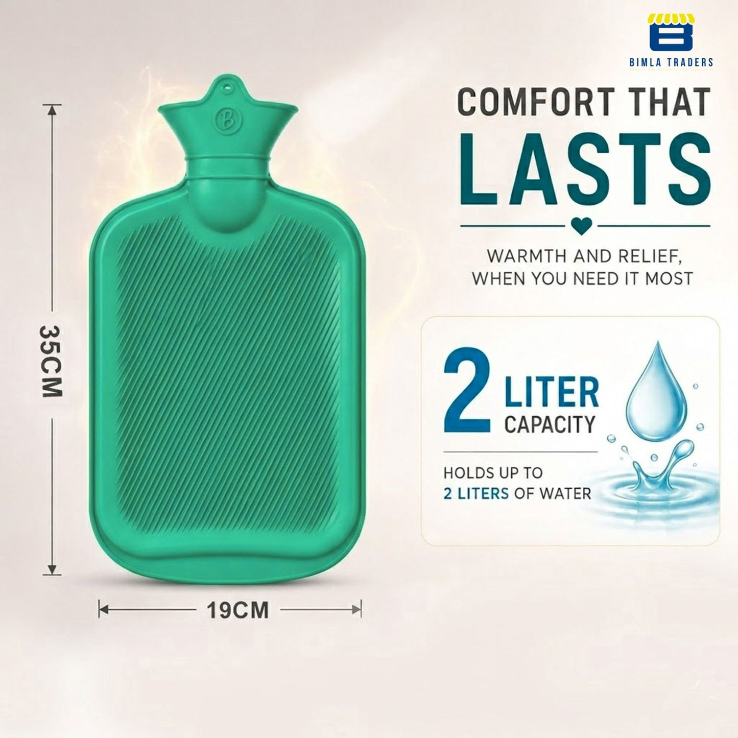 Bimla Traders Hot Water Bag (2Ltr) for Pain Relief | Non-Electric Rubber Heating Bottle Period Cramps, Body Aches | Long Heat Retention