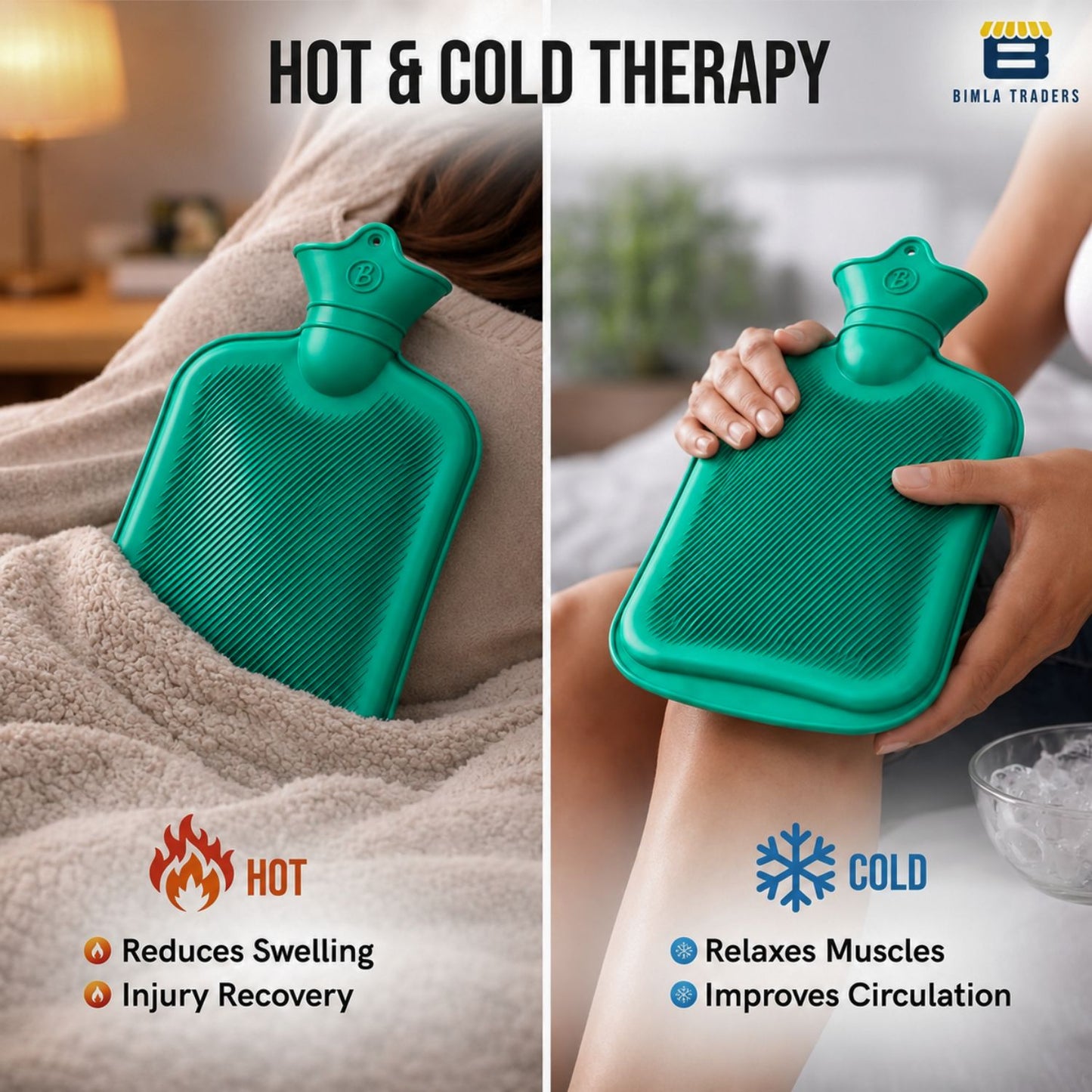 Bimla Traders Hot Water Bag (2Ltr) for Pain Relief | Non-Electric Rubber Heating Bottle Period Cramps, Body Aches | Long Heat Retention