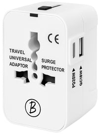 Btag Universal Travel Adapter All-in-One Worldwide Plug Adapter, International with Dual USB Ports , Multi-Country Power Outlet, Compact Adapter