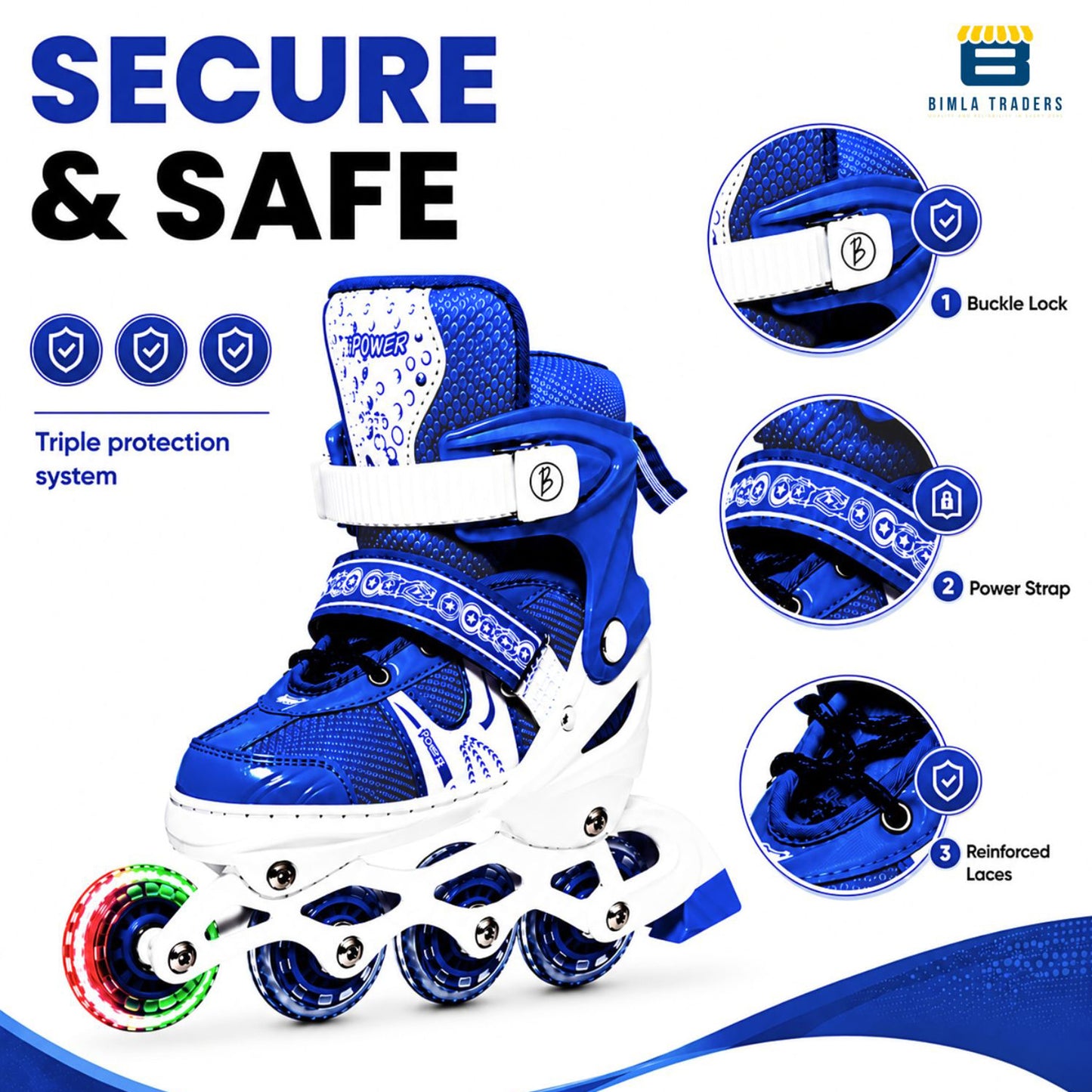 Btag Kids Inline Skates with 4 Wheels | Adjustable Roller Skate Shoes for Boys & Girls | Comfortable & Durable Skating Shoes | 1 Pair