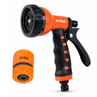 Bimla Traders 8-Pattern Garden Spray Gun Hose Nozzle with Adjustable Trigger Handle, Water Spray Nozzle for Car Wash, Lawn & Garden Watering - with Orange Connector.