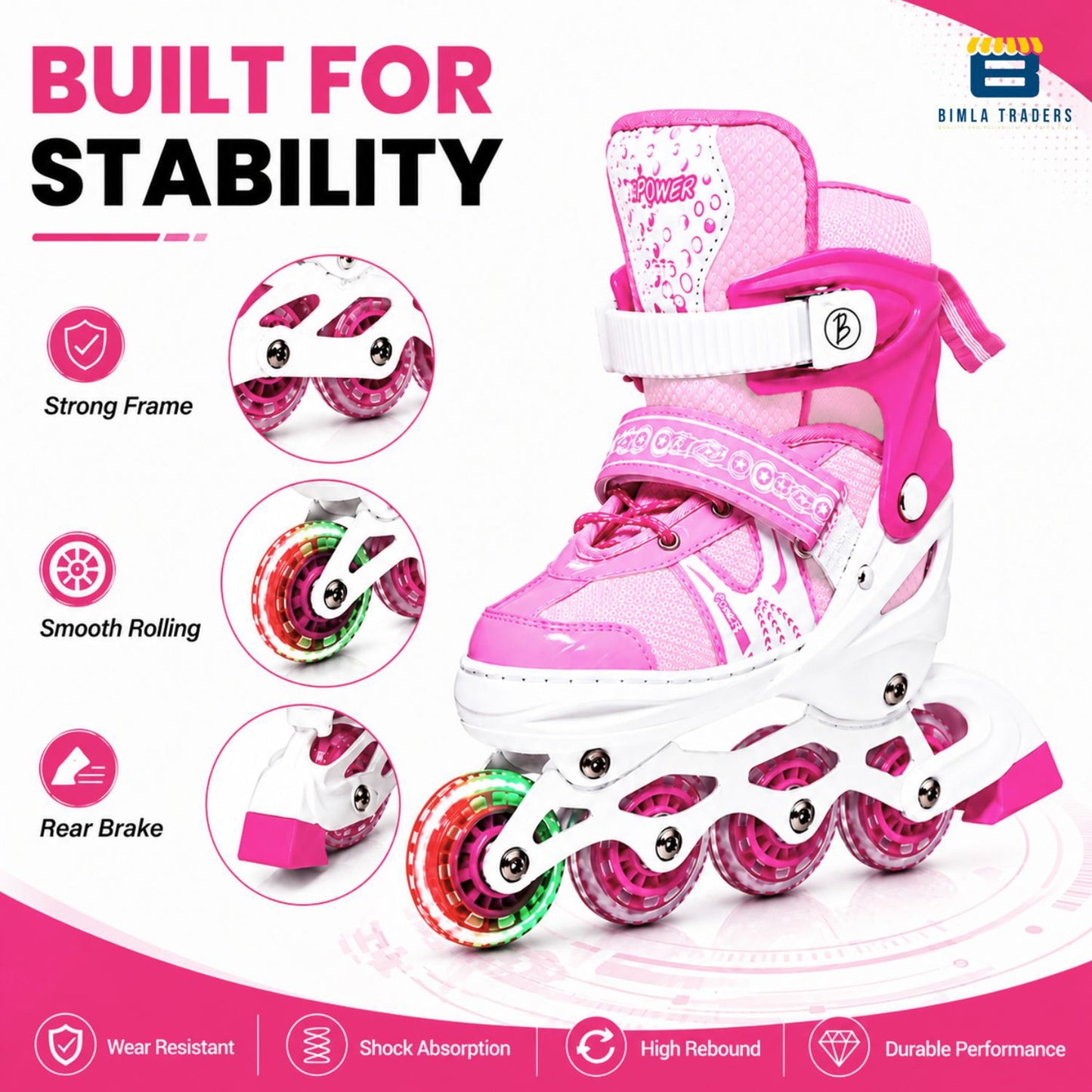 Btag Kids Inline Skates with 4 Wheels | Adjustable Roller Skate Shoes for Boys & Girls | Comfortable & Durable Skating Shoes | 1 Pair