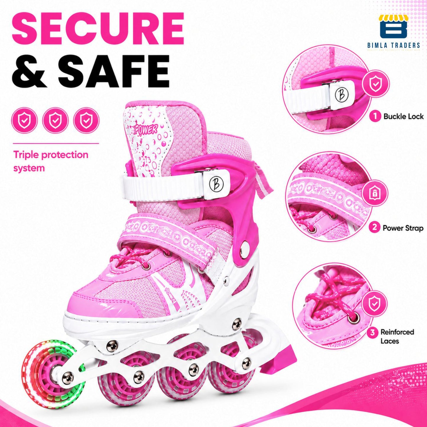 Btag Kids Inline Skates with 4 Wheels | Adjustable Roller Skate Shoes for Boys & Girls | Comfortable & Durable Skating Shoes | 1 Pair