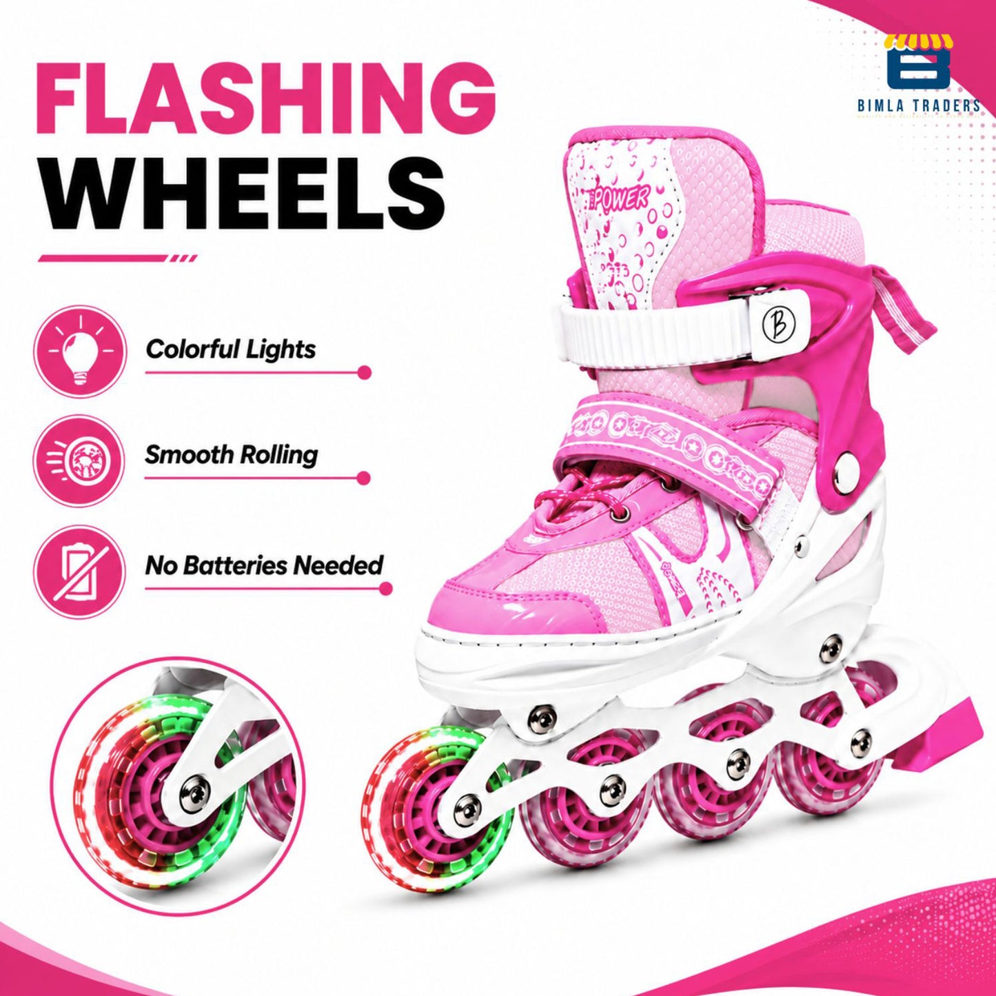 Btag Kids Inline Skates with 4 Wheels | Adjustable Roller Skate Shoes for Boys & Girls | Comfortable & Durable Skating Shoes | 1 Pair