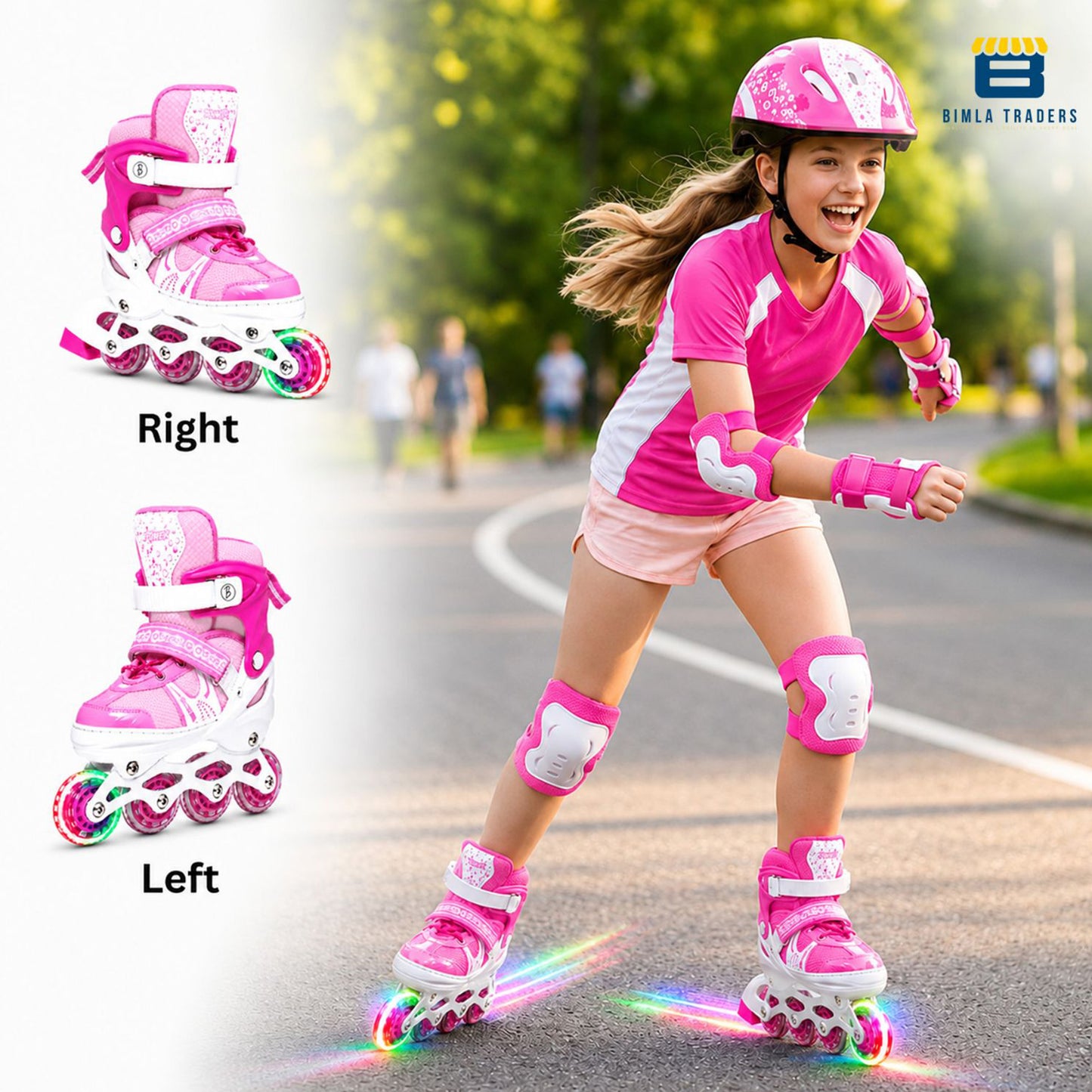 Btag Kids Inline Skates with 4 Wheels | Adjustable Roller Skate Shoes for Boys & Girls | Comfortable & Durable Skating Shoes | 1 Pair